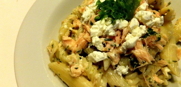 pasta med laks spinat og feta pasta med laks spinat og feta